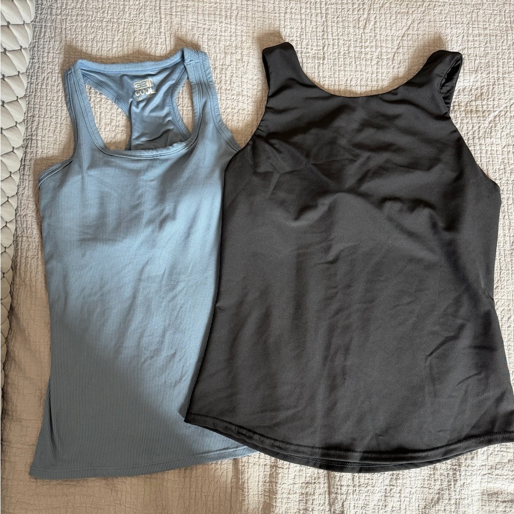 32 Degrees Black and Light Blue Tank Tops